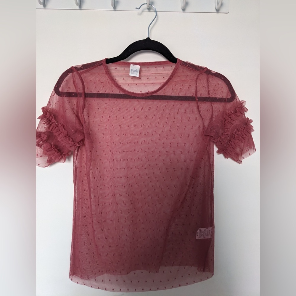 Twik Sheer Ruffle Sleeve Blouse - Pink